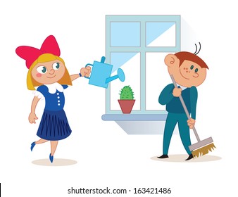 amusing situations from life of school students. Isolated vector on a white background