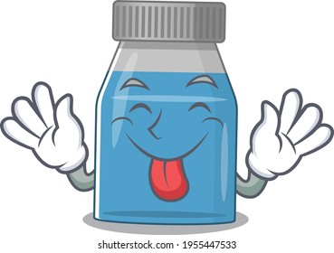 amusing syrup medicine cartoon picture style with tongue out face. Vector illustration