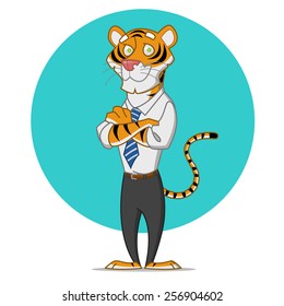 Amusing tiger in a tie. Vector illustration