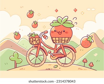 An amusing tomato on a bicycle