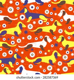 Amusing vector Dachshunds seamless pattern. All objects are conveniently grouped and are easily editable. 