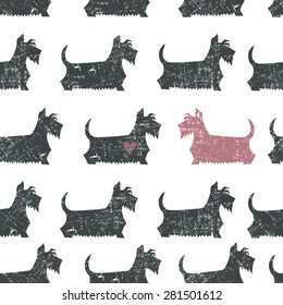 Amusing vector  Scottish Terriers vintage seamless pattern. All objects are conveniently grouped and are easily editable.