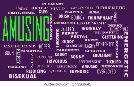 Amusing word presents human relation displayed with multiple related terminology on purple color vector abstract background. 