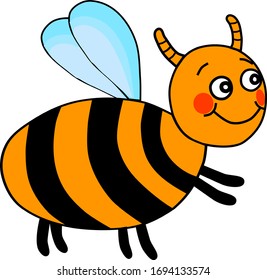 Amusing yellow bee with a charming smile and light blue wings. Baby bees drawn in a funny style. Creative vector kid illustration.
