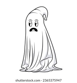 Amusingly bored retro Halloween ghost with witty caption - vector illustration of a cute, vintage specter in groovy style. Nostalgic and spooky party decor. Funny and playful cartoon character