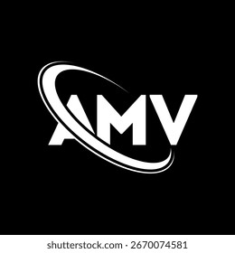 Logo de AMV. Diseño del logotipo de la carta de AMV. Logotipo de AMV con el círculo y el logotipo del monograma en mayúsculas. Tipografía AMV para tecnología, negocio y marca inmobiliaria.