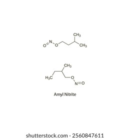 Amyl Nitrite flat skeletal molecular structure nitrate drug used in cyanide poisoning treatment. Vector illustration scientific diagram.