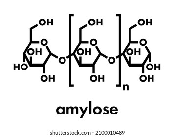 Amylose polysaccharide polymer, chemical structure. Component of starch (in addition to amylopectin). Skeletal formula.