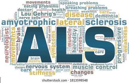 Amyotrophic lateral sclerosis - ALS - Lou Gehrig's disease vector illustration word cloud isolated on a white background.