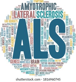 Amyotrophic lateral sclerosis - ALS - Lou Gehrig's disease vector illustration word cloud isolated on a white background.