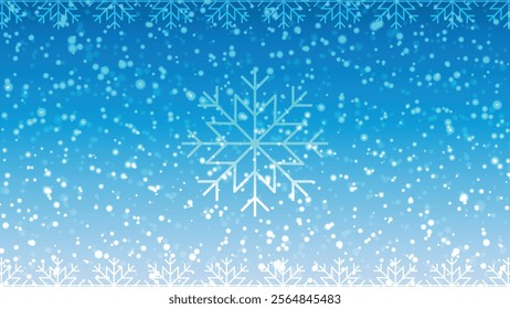  "An elegant winter-themed background featuring glowing snowflakes and a frosty gradient in cool blue tones.