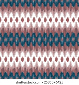 
"An Ikat abstract seamless pattern featuring traditional chevron shapes in a folk-inspired design. This versatile background is perfect for adding a textured, handcrafted feel to fabrics, wallpapers,