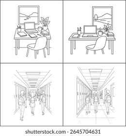 "Ilustração de um professor explicando uma aula para os alunos em sala de aula. O professor está escrevendo em um quadro-negro, com os alunos envolvidos no aprendizado. A cena é vibrante, com livros e livros
