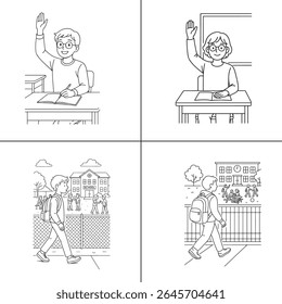 "Ilustração de um professor explicando uma aula para os alunos em sala de aula. O professor está escrevendo em um quadro-negro, com os alunos envolvidos no aprendizado. A cena é vibrante, com livros e livros