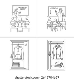 "Ilustração de um professor explicando uma aula para os alunos em sala de aula. O professor está escrevendo em um quadro-negro, com os alunos envolvidos no aprendizado. A cena é vibrante, com livros e livros