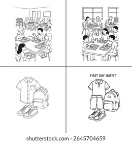 "An illustration of a teacher explaining a lesson to students in a classroom setting. The teacher is writing on a blackboard, with students engaged in learning. The scene is vibrant, with books and ed