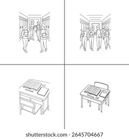 "Ilustração de um professor explicando uma aula para os alunos em sala de aula. O professor está escrevendo em um quadro-negro, com os alunos envolvidos no aprendizado. A cena é vibrante, com livros e livros