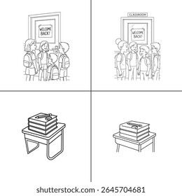 "Ilustração de um professor explicando uma aula para os alunos em sala de aula. O professor está escrevendo em um quadro-negro, com os alunos envolvidos no aprendizado. A cena é vibrante, com livros e livros