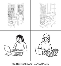 "Ilustração de um professor explicando uma aula para os alunos em sala de aula. O professor está escrevendo em um quadro-negro, com os alunos envolvidos no aprendizado. A cena é vibrante, com livros e livros