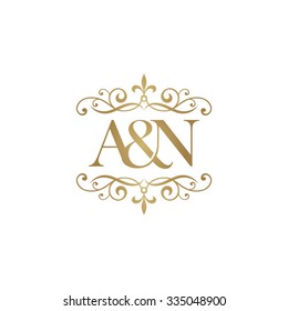 A&N Initial logo. Ornament ampersand monogram logo gold
