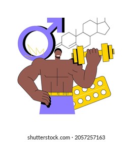 Ilustración vectorial de concepto abstracto de esteroides anabólicos. Dopaje de esteroides anabólicos, ayuda contra el envejecimiento, drogas deportivas ilegales, testosterona hormonal, masa muscular, metáfora abstracta de rendimiento atlético.