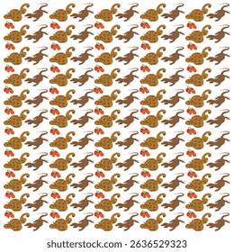 anaconda, komodo with fruit as a pattern background