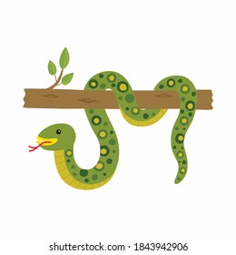 Anaconda On A Tree. Vector Illustration Isolated.