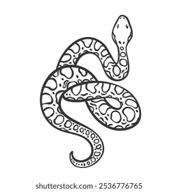 Anaconda Schlangenliniensymbol. Umriss handgezeichnete Wasserboa, vintage Skizze von Wasserboa, tropisches Reptil. Art von Südamerika, Tier Maskottchen, einfache aquatische gewickelte Schlange Symbol Vektorgrafik