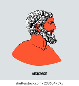 Anacreon was an ancient Greek lyric poet, one of the Nine Lyricists. Vector illustration drawn by hand 