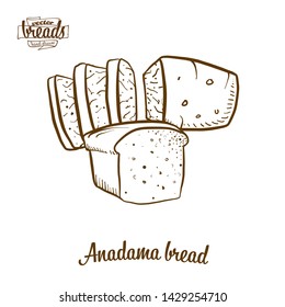 Anadama bread bread vector drawing. Food sketch of Yeast bread, usually known in United States, New England. Bakery illustration series.