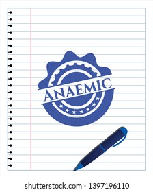 Anaemic emblem drawn with pen. Blue ink. Vector Illustration. Detailed.