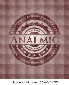 Anaemic red seamless emblem or badge with abstract geometric polygonal pattern background.