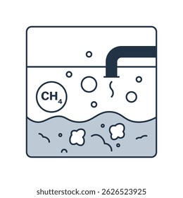 Anaerobic digester icon. Biogas production concept. Methane and carbon dioxide processing from the decomposition of organic materials in a biodigester. Vector illustration isolated on white background