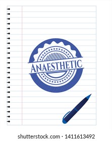 Anaesthetic emblem with pen effect. Blue ink. Vector Illustration. Detailed.