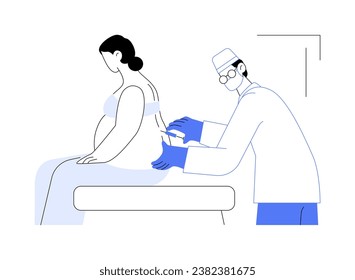 Anaesthetics in labour abstract concept vector illustration. Doctor giving epidural anesthesia injection to pregnant woman, gynecology sector, childbirth pain relief abstract metaphor.