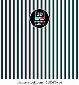 Anaglyph 3D seamless vector pattern. Simple stripes, streaks, bars, straight lines background. Stereoscopic 3D effect texture for red cyan glasses. Creative geometrical template for your text.