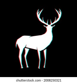 Anaglyph effect of the deer logo on a black background. For printing on clothing, the symbol of the organization. For your design.