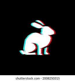 Anaglyph effect of the rabbit logo on a black background. For printing on clothing, the symbol of the organization. For your design.