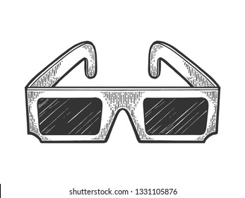 Anaglyph glasses for 3D movie sketch vintage engraving vector illustration. Scratch board style imitation. Black and white hand drawn image.