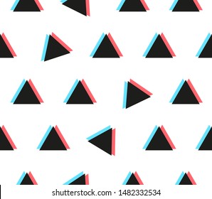 Anaglyph triangle seamless pattern with 3D glitch effect. Vector flat stylish modern trendy illustration icon design. Black triangle on white background pattern concept