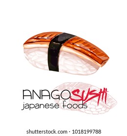 Anago sushi. Japanese traditional food icon. Isolated vector illustration.