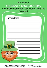 Anagram word game activity page in English for Patrick's day vector illustration