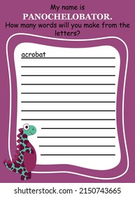 Anagram word game with cartoon dino vector illustration