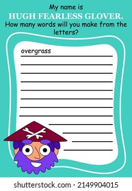 Anagram word game for children with cartoon pirate vector illustration