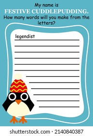 Anagram word game with cute little penguin vector illustration