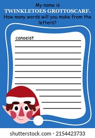 Anagram word game with happy winter elf vector illustration