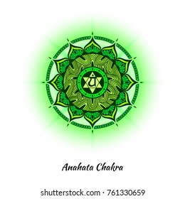 Anahata chakra symbol used in Hinduism, Buddhism, Ayurveda. The root chakra design for yoga studios, posters, banners, v-cads