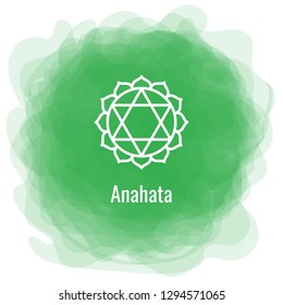 Anahata icon. The fourth heart chakra. Vector green smoky circle. Line symbol. Sacral sign. Meditation