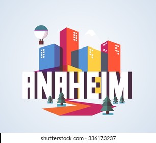 Anaheim city travel destination in USA. vector cartoon,