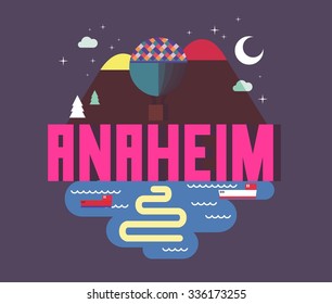 Anaheim city travel destination in USA. vector cartoon,